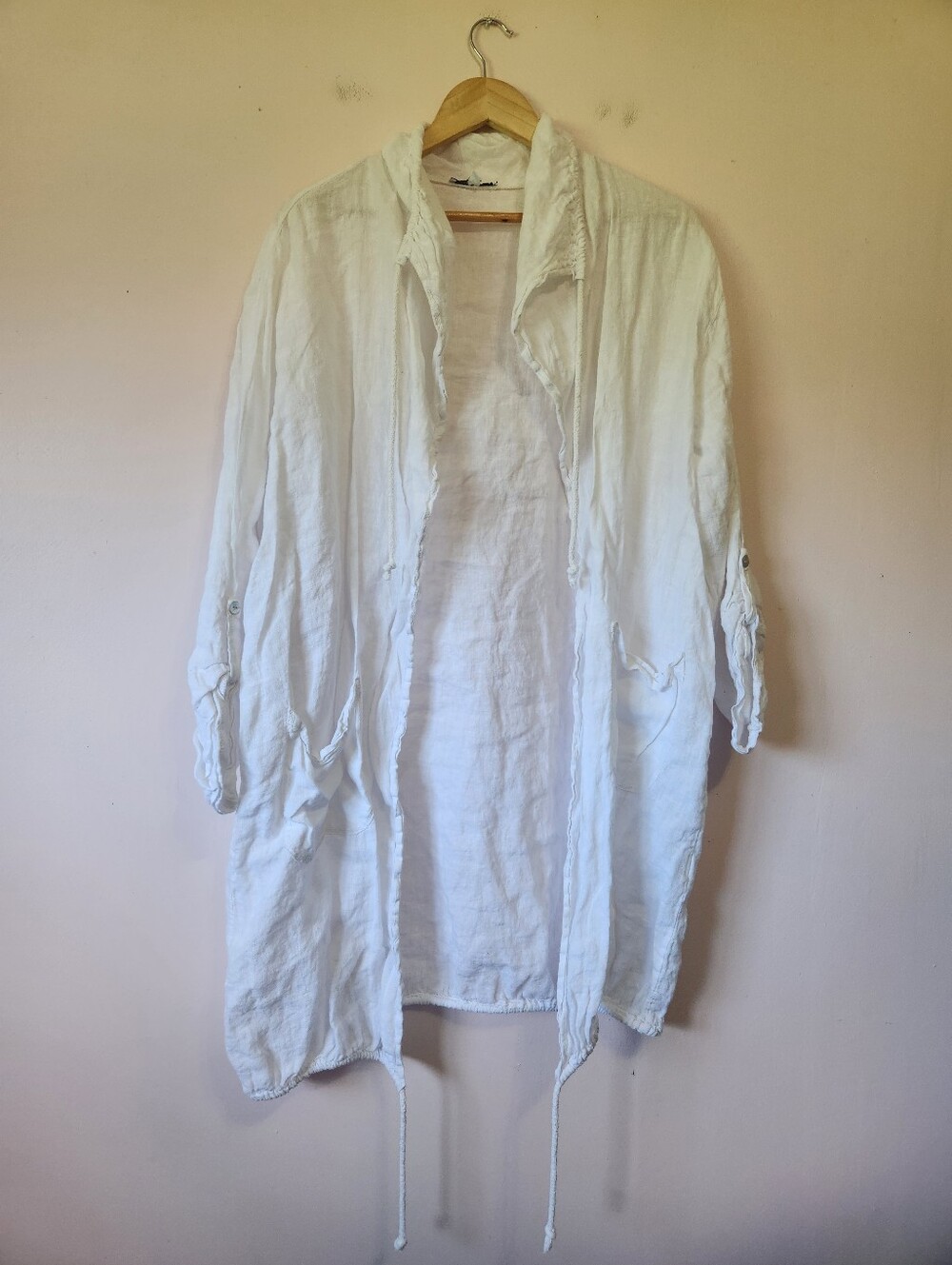 Lea Rigoli Made in Italy Linen Duster Cardigan Jacket 2X Coastal Lagenlook White